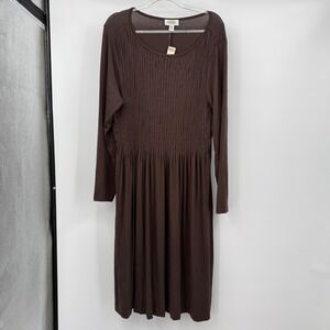 Talbots Women's Brown Long Sleeve Pleated Knit Dress Sz 20 NWT Classic Y2K Fairy
